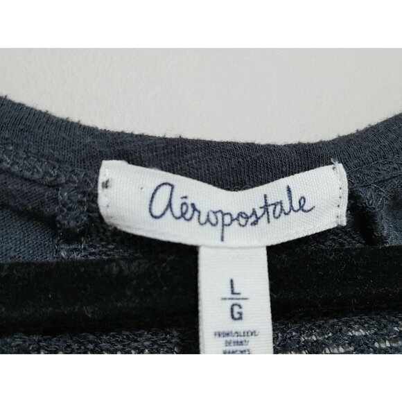 Aeropostale Henley Top Women's Size  Large Blue Long Sleeve Crochet Inlay Back - Picture 2 of 3